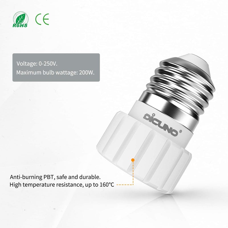 DiCUNO E26 to GU10 Adapter 160â„ƒ Heat Resistant Maximum Wattage 200W E26 Standard Medium Base to GU10 Pin Base Socket Converter E26 Adapter (6-Pack) - Image 3